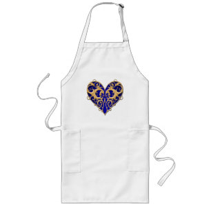Avental Longo Apron Blue Filigree Heart