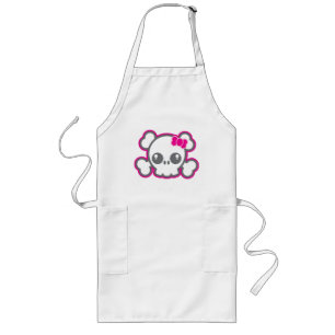 Avental Longo Apron do Kawaii Pink Ribbon Skull Kid