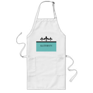 Avental Longo Aqua Swanky Fleur De Lis Apron