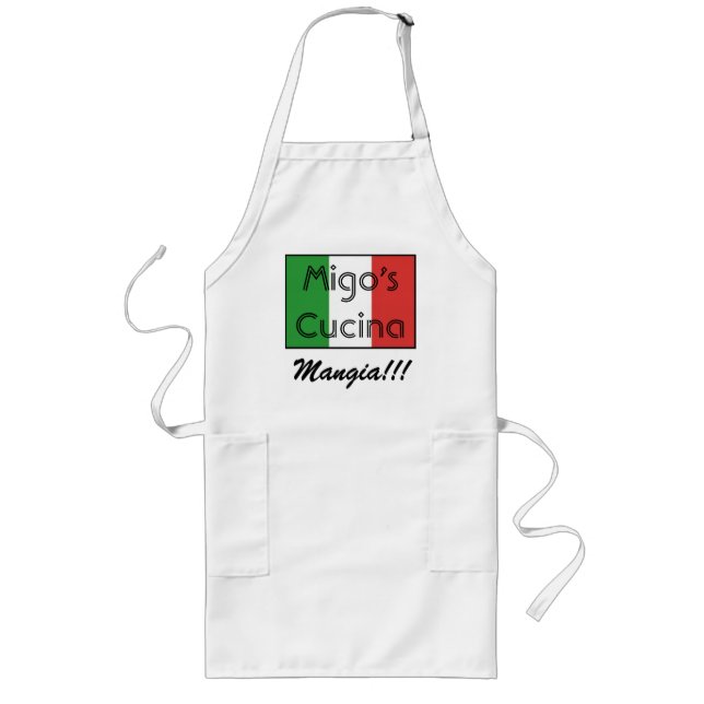Avental Longo bandeira italiana 3, o Cucina de Migo, Mangia!!! (Frente)