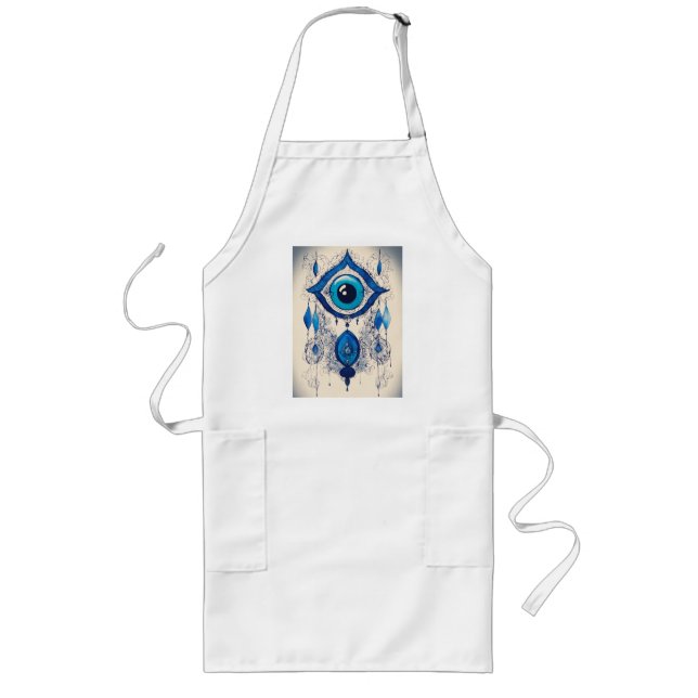 Avental Longo Blue Evil Eye Ink Illustration – Protective Symbol (Frente)