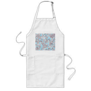 Avental Longo Bonito floral clássico cinza azul