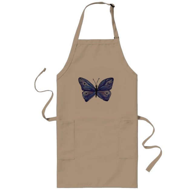 Avental Longo Borboleta Azul Aquarela Longa Apron (Frente)
