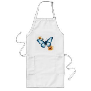Avental Longo Borboleta Azul com Vintage Floral Watercolor