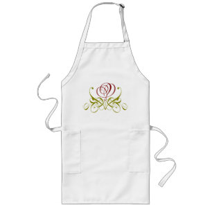 Avental Longo Burgundy Calligraphy Rose Adult Apron