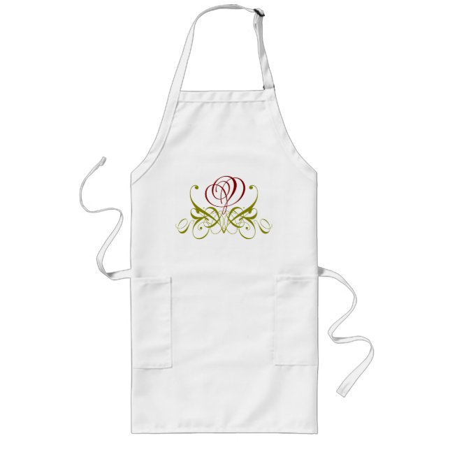 Avental Longo Burgundy Calligraphy Rose Adult Apron (Frente)