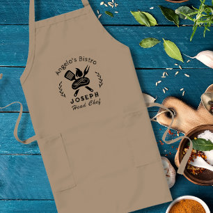 Avental Longo Chef de Bistrô Personalizado com Gráfico de Utensí