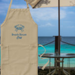 Avental Longo Chef de Casa de Praia<br><div class="desc">Alma Wad fez uma nova versão do desenho antigo e colocou-a neste avental khaki com um caranguejo azul vintage nele. Tem as palavras "chef de casa de praia" ao lado. Agora você pode mudar cada palavra.</div>