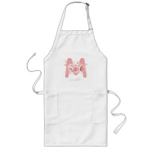 Avental Longo Chic Rose Gold Floral Watercolor Monogram