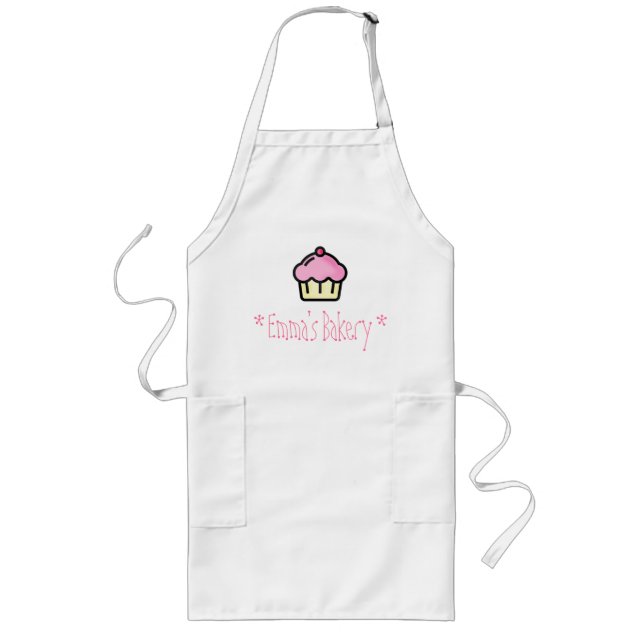 Avental Longo Cupcake rosa - Apron de padaria personalizada (Frente)