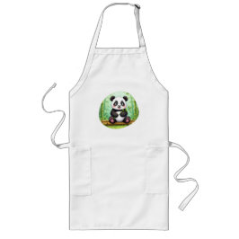 Avental Longo Cute Cartoon Panda on Bamboo Patch