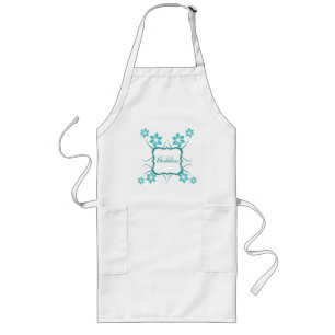 Avental Longo Deusa Floral Apron, Turquoise