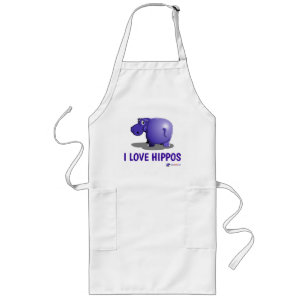 Avental Longo Eu Amo Hippos Apron