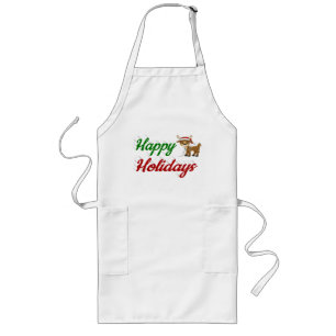 Avental Longo Feliz Holidays Reindeer Script de Natal