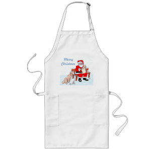 Avental Longo Feliz Natal - Papai Noel com Gato e Cachorro