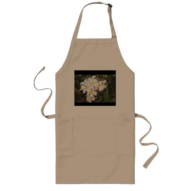 Avental Longo Flores brancas, Plumeria, em Apron (Frente)