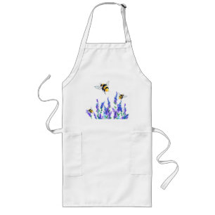 Avental Longo Flores de primavera e Abelhas Voando Apron