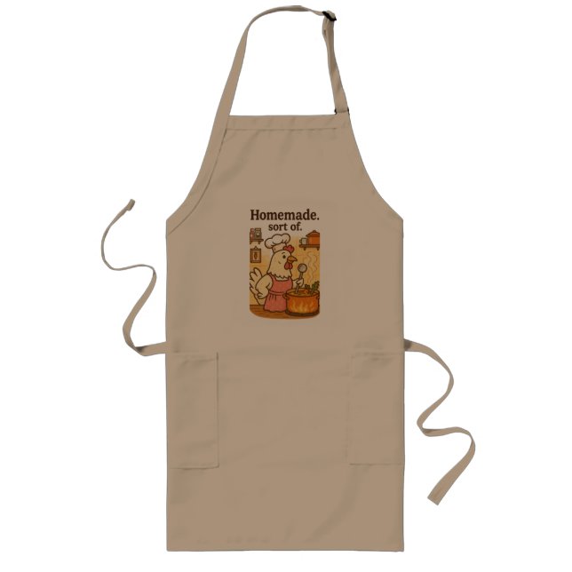 Avental Longo Funny Cooking Chicken Apron – Hen Making Soup (Frente)