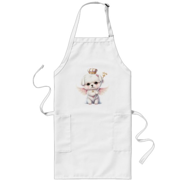 Avental Longo Furry Joy: Angel Wing Maltês Cachorro Puppy Gift (Frente)