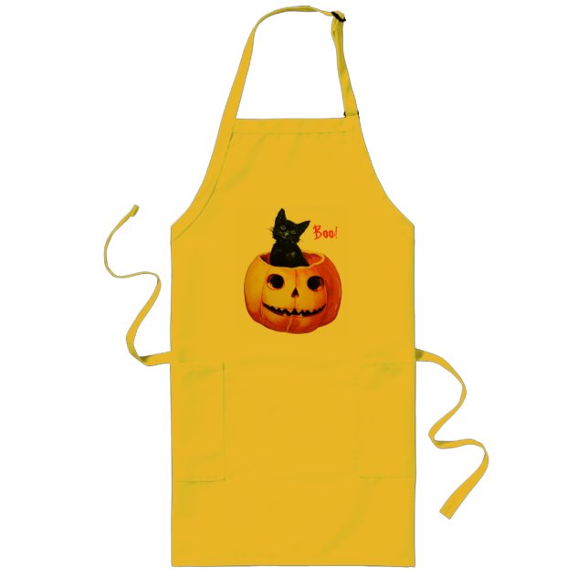 Avental Longo Gato de Pumpkin Vintage Halloween Apron (Frente)