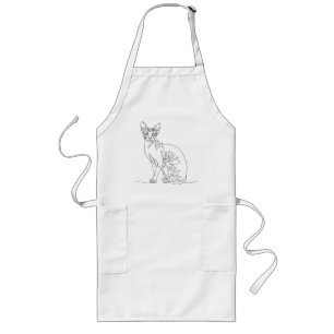 Avental Longo Gato Sphynx Desenhado à Mão - Arte de Linha Minima