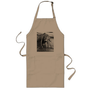 Avental Longo Grainy Black White Hippo Art, Apron