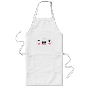 Avental Longo Kawaii Face Apron, Rosa Winking