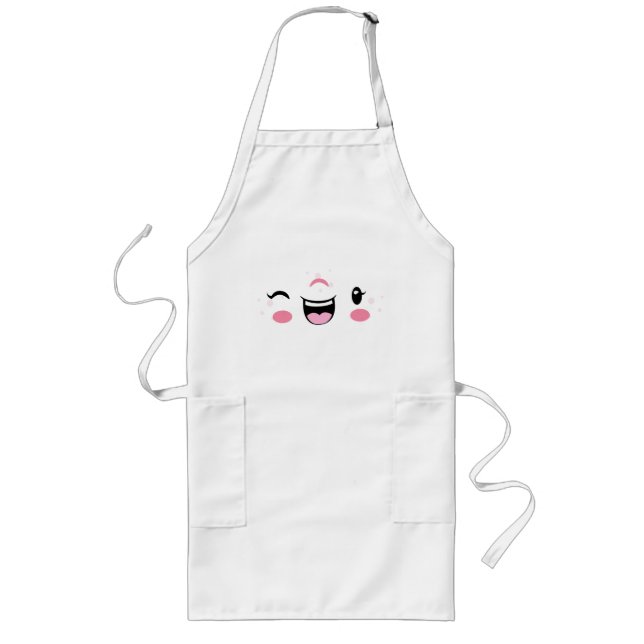 Avental Longo Kawaii Face Apron, Rosa Winking (Frente)