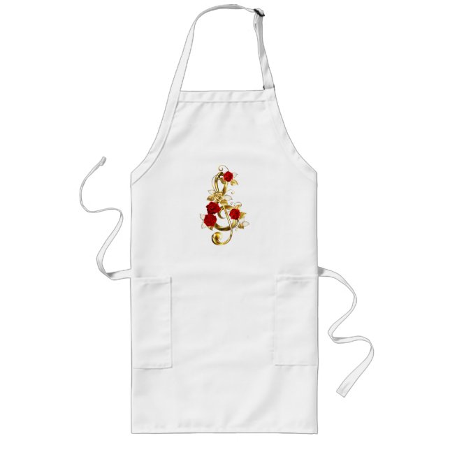 Avental Longo Limpeza de ouro com Flores Rosa (Frente)