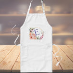 Avental Longo Monograma Personalizado<br><div class="desc">Sangue na cozinha com um avental encantador e personalizado! Com um belo design floral e seu próprio monograma, este avental é perfeito para o cozinheiro que ama adicionar um toque de estilo às suas criações culinárias. Faz um presente delicioso para si mesmo ou para o padeiro na sua vida! Este...</div>