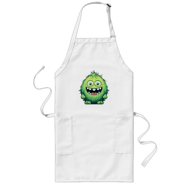 Avental Longo Monstro Verde Fofo Desenho Animado Sorridente (Frente)