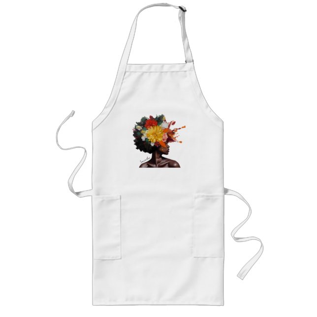 Avental Longo Mulher Afro-Americana com Cabelo Afro Floral (2) (Frente)