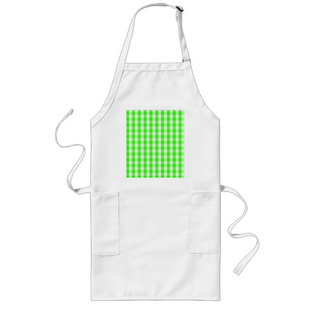 Avental Longo Neon Green Gingham Patterno de Shirley Taylor (Frente)