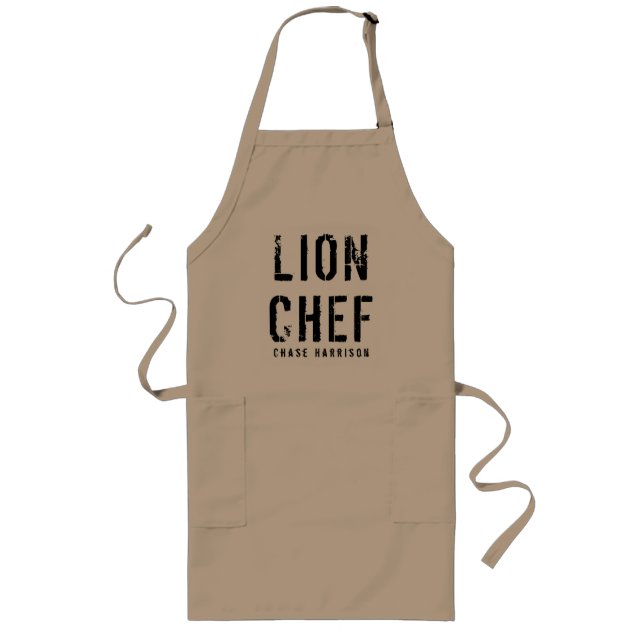 Avental Longo Nome Personalizado Lion Chef Black & Khaki (Frente)