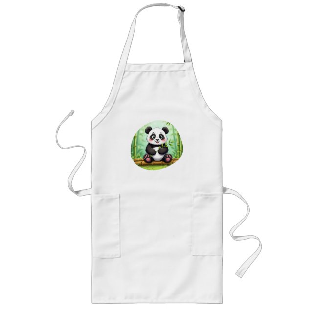 Avental Longo Panda de Desenho Animado Fofo em Remendo de Bambu (Frente)