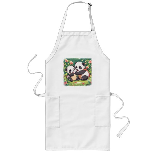 Avental Longo Pandas Pequenos Fofos e Divertidos - Estilo Anime (Frente)