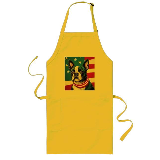 Avental Longo Patriótico Boston Terrier com bandeira americana (Frente)