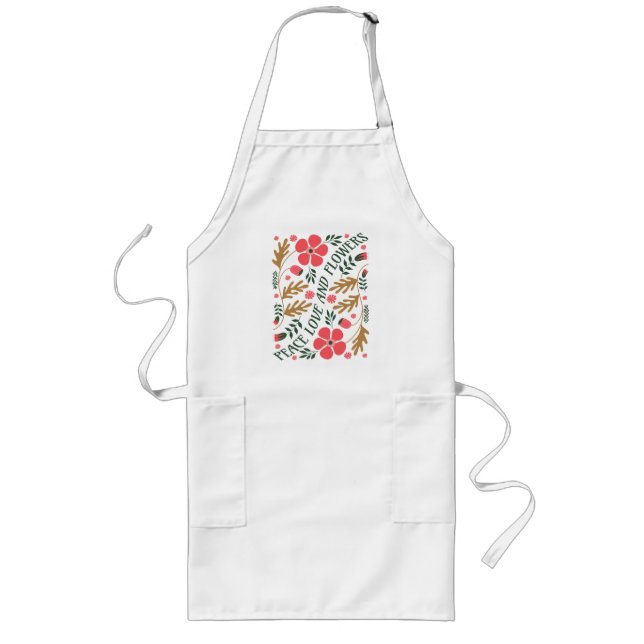 Avental Longo Paz Amor e Flores Retro Boho Floral (Frente)