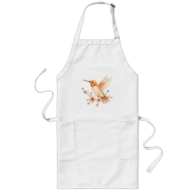 Avental Longo Peach Hummingbird com Flower Motifs (Frente)