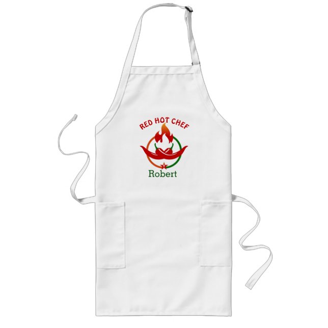 Avental Longo Peppers Vermelhos Personalizados Chef Longo Apron (Frente)