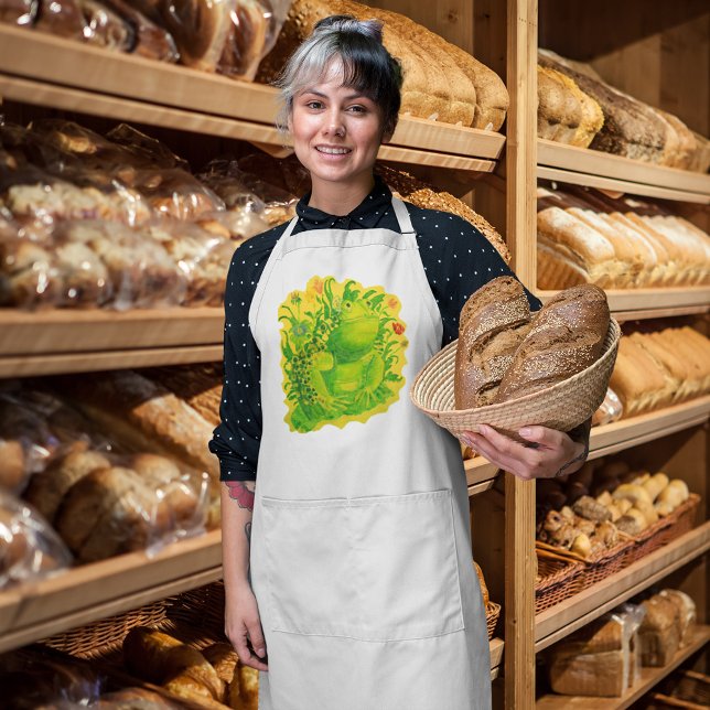 Avental Longo Pintura do Trabalho de arte Verde-Bonito (Cute Green Frog Artwork Painting Long Apron)