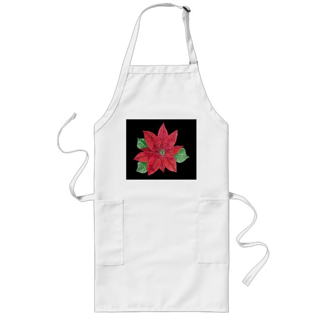 Avental Longo Poinsettia Apron - Preto (Frente)