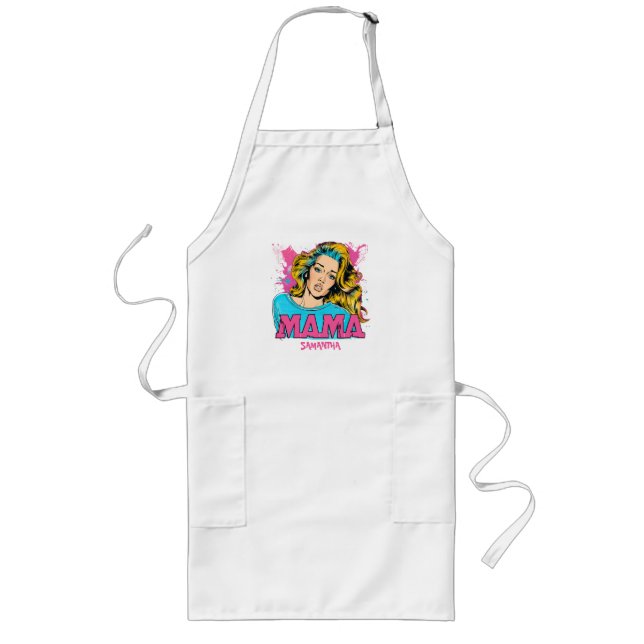 Avental Longo Pop de Arte da Mamã Retro Personalizada (20) (Frente)