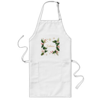 Avental Longo Pretty Personalized Holly & Snowflakes Xmas Apron