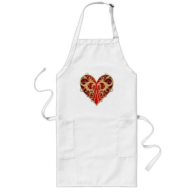 Avental Longo Red Filigree Heart Apron (Frente)