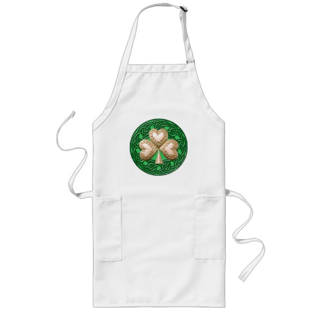 Avental Longo Shamrock Dourado Sobre Números Celtas Apron (Frente)