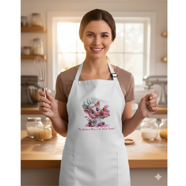 Avental Longo Sweetest Mom Pig Chef Custom Apron (Criador carregado)