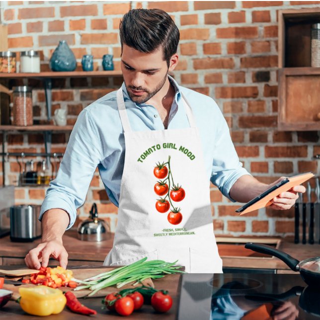 Avental Longo Tomato Girl Mood Aesthetic Watercolor (Tomato Girl Mood Aesthetic Watercolor Apron #zazzlemade #tomatoapron #tomatowatercolor #chifquotes)