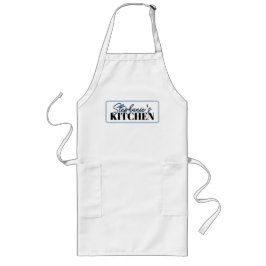 Avental Longo Vintage Ticking Stripe Coordinating Blue Apron