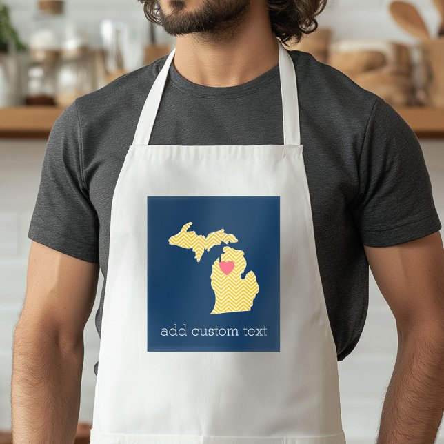 Avental Mapa de Michigan com Coração de Amor Personalizado (Funny Football Apron)